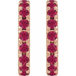 14K Rose Gold Natural Ruby French-Set 15.1 mm Huggie Hoop Earrings – image 2