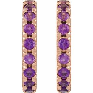 14K Rose Gold Natural Amethyst French-Set 15.1 mm Huggie Hoop Earrings – image 2