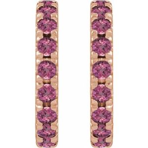 14K Rose Gold Natural Pink Tourmaline French-Set 12 mm Huggie Hoop Earrings – image 2