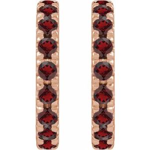 14K Rose Gold Natural Mozambique Garnet French-Set 15.1 mm Huggie Hoop Earrings – image 2