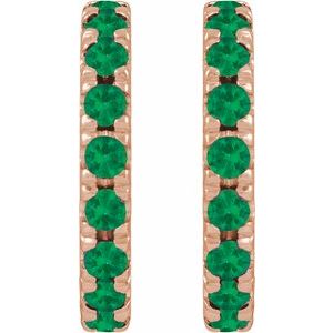14K Rose Gold Lab-Grown Emerald French-Set 15.1 mm Huggie Hoop Earrings – image 2