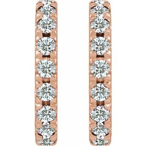 14K Rose Gold Natural Diamond French-Set 15.1 mm Huggie Hoop Earrings – image 2