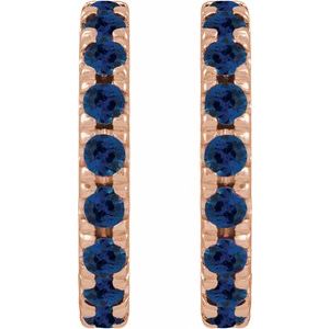 14K Rose Gold Lab-Grown Blue Sapphire French-Set 15.1 mm Huggie Hoop Earrings – image 2