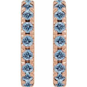 14K Rose Gold Natural Aquamarine French-Set 12 mm Huggie Hoop Earrings – image 2