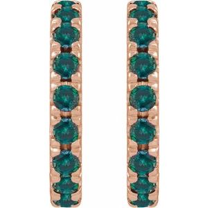 14K Rose Gold Lab-Grown Alexandrite French-Set 12 mm Huggie Hoop Earrings – image 2