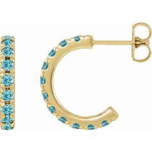 14K Yellow Gold Natural Zircon French-Set 12 mm Huggie Hoop Earrings