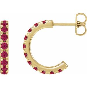 14K Yellow Gold Lab-Grown Ruby French-Set 15.1 mm Huggie Hoop Earrings – image 2