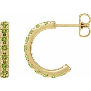 14K Yellow Gold Natural Peridot French-Set 15.1 mm Huggie Hoop Earrings