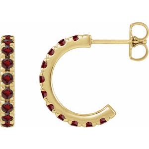 14K Yellow Gold Natural Mozambique Garnet French-Set 15.1 mm Huggie Hoop Earrings