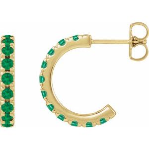 14K Yellow Gold Natural Emerald French-Set 12 mm Huggie Hoop Earrings