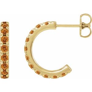 14K Yellow Gold Natural Citrine French-Set 12 mm Huggie Hoop Earrings