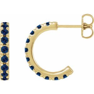 14K Yellow Gold Natural Blue Sapphire French-Set 12 mm Huggie Hoop Earrings