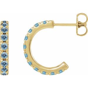 14K Yellow Gold Natural Aquamarine French-Set 15.1 mm Huggie Hoop Earrings