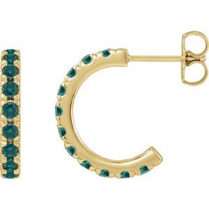 14K Yellow Gold Lab-Grown Alexandrite French-Set 15.1 mm Huggie Hoop Earrings