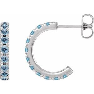 Platinum Natural Aquamarine French-Set 12 mm Huggie Hoop Earrings