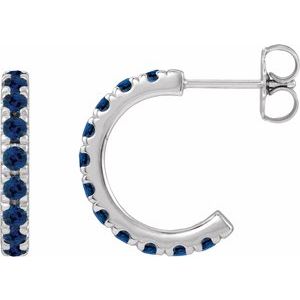 14K White Gold Lab-Grown Blue Sapphire French-Set 15.1 mm Huggie Hoop Earrings