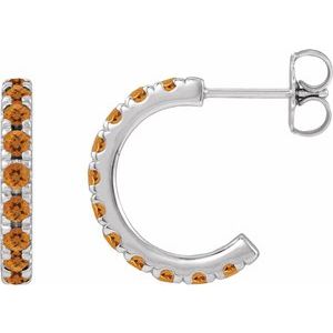 14K White Gold Natural Citrine French-Set 15.1 mm Huggie Hoop Earrings