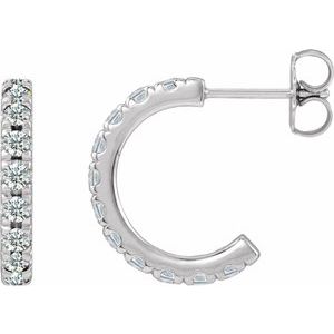 Platinum Natural Diamond French-Set 15.1 mm Huggie Hoop Earrings