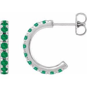 Platinum Natural Emerald French-Set 15.1 mm Huggie Hoop Earrings