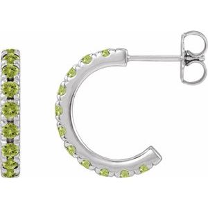 Sterling Silver Natural Peridot French-Set 15.1 mm Huggie Hoop Earrings