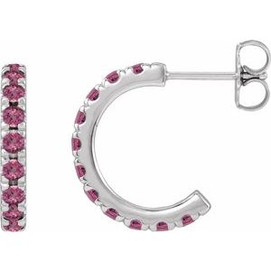 14K White Gold Natural Pink Tourmaline French-Set 15.1 mm Huggie Hoop Earrings