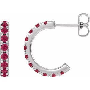 Platinum Lab-Grown Ruby French-Set 12 mm Huggie Hoop Earrings