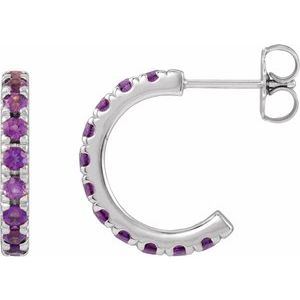 Platinum Natural Amethyst French-Set 12 mm Huggie Hoop Earrings