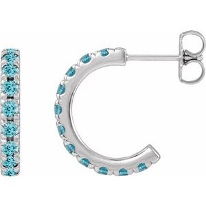 14K White Gold Natural Zircon French-Set 15.1 mm Huggie Hoop Earrings