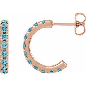 14K Rose Gold Natural Zircon French-Set 15.1 mm Huggie Hoop Earrings