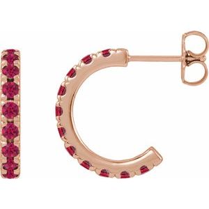 14K Rose Gold Natural Ruby French-Set 15.1 mm Huggie Hoop Earrings