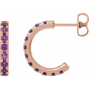 14K Rose Gold Natural Amethyst French-Set 15.1 mm Huggie Hoop Earrings