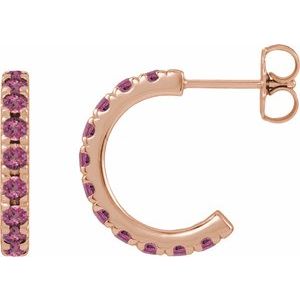 14K Rose Gold Natural Pink Tourmaline French-Set 15.1 mm Huggie Hoop Earrings