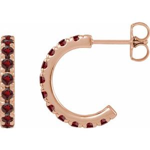 14K Rose Gold Natural Mozambique Garnet French-Set 12 mm Huggie Hoop Earrings