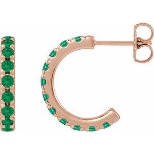 14K Rose Gold Lab-Grown Emerald French-Set 15.1 mm Huggie Hoop Earrings