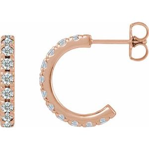 14K Rose Gold Natural Diamond French-Set 15.1 mm Huggie Hoop Earrings