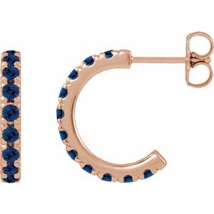14K Rose Gold Natural Blue Sapphire French-Set 15.1 mm Huggie Hoop Earrings