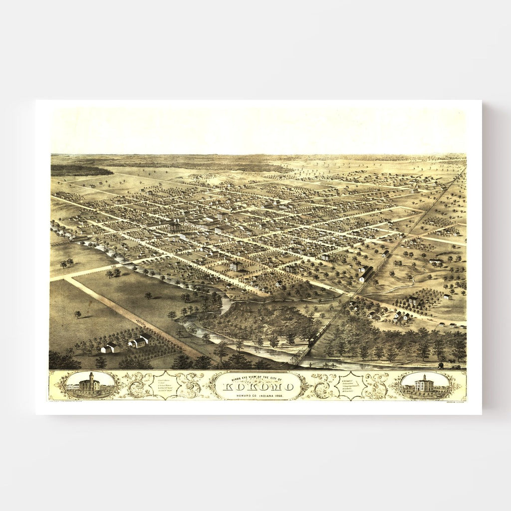 Vintage Map of Kokomo, Indiana 1868