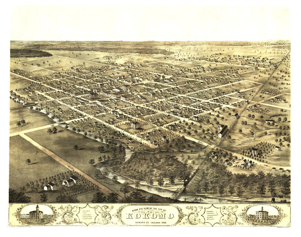 Vintage Map of Kokomo, Indiana 1868