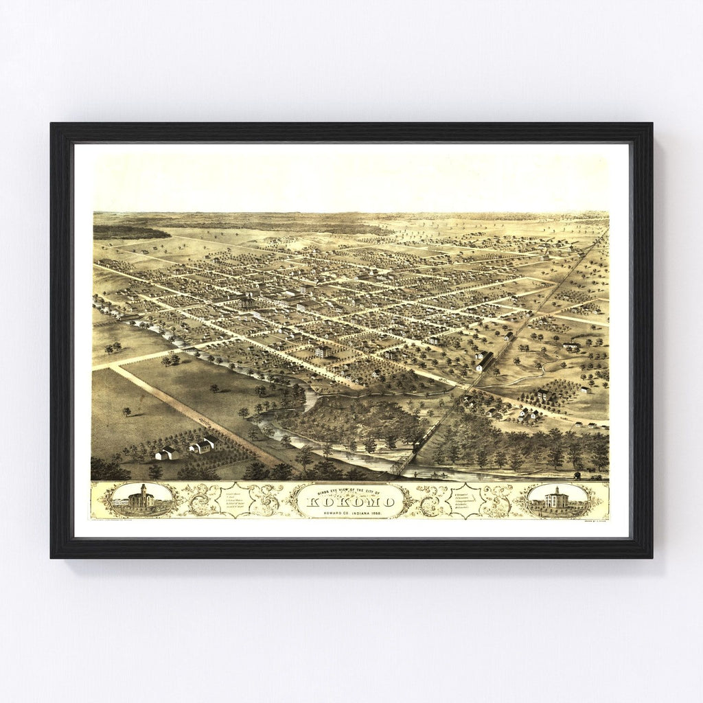Vintage Map of Kokomo, Indiana 1868