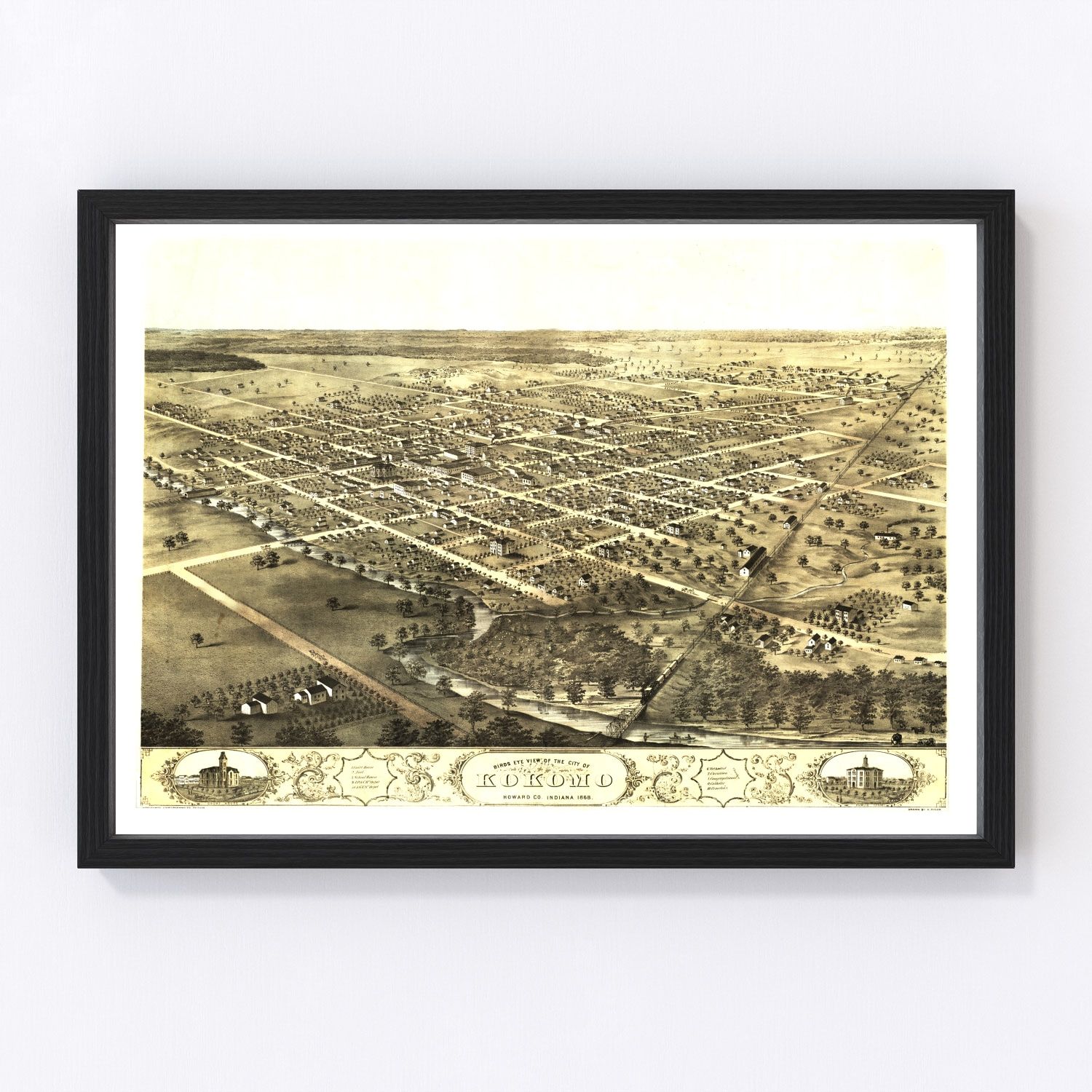 Vintage Map of Kokomo, Indiana 1868