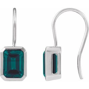 Platinum Lab-Grown Alexandrite Bezel-Set Drop Earrings