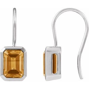 14K White Gold Natural Citrine Bezel-Set Drop Earrings