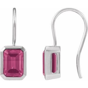 Sterling Silver Natural Pink Tourmaline Bezel-Set Drop Earrings