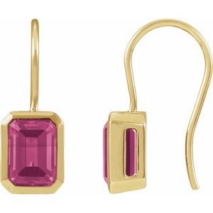 14K Yellow Gold Natural Pink Tourmaline Bezel-Set Drop Earrings