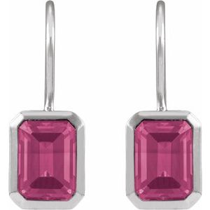 14K White Gold Natural Pink Tourmaline Bezel-Set Drop Earrings – image 2