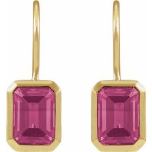 14K Yellow Gold Natural Pink Tourmaline Bezel-Set Drop Earrings – image 2