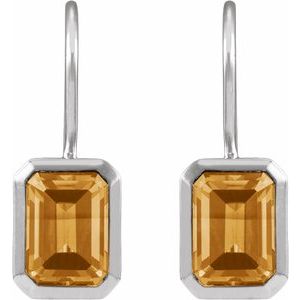 14K White Gold Natural Citrine Bezel-Set Drop Earrings – image 2