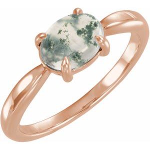14K Rose Gold Natural Moss Agate Cabochon Ring