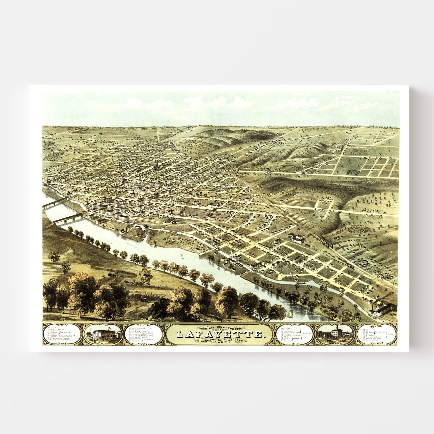 Vintage Map of Lafayette, Indiana 1868