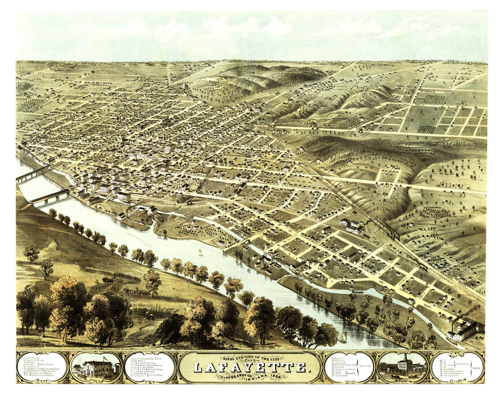 Vintage Map of Lafayette, Indiana 1868